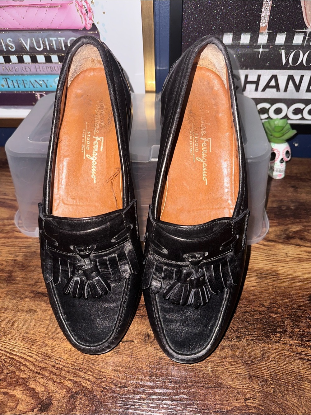 Salvatore Ferragamo Studio Black Leather Tassel Loafers Men’s 8.5 EE